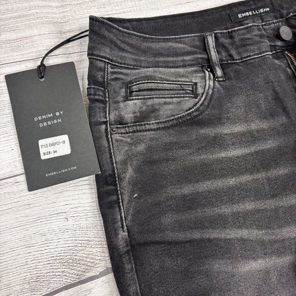 Embellish Mens Black Distressed Skinny Jeans With Colorful Patches Size 34 - Picture 14 of 16